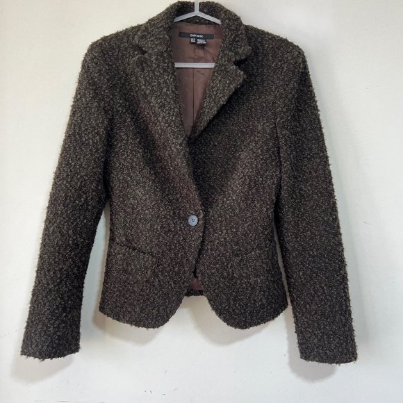 NEW ZARA Wool Bouclé Fitted Blazer in Brown Single Button Tailored Jacket Size S - Picture 6 of 15